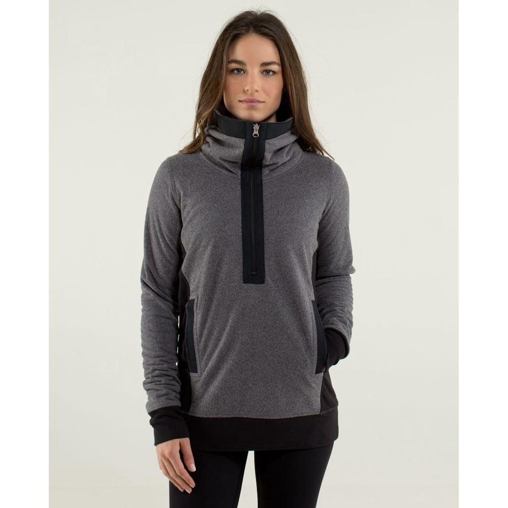Lululemon Post Chaturanga Pullover Size 8 Ambient Grey Black Fleece EUC